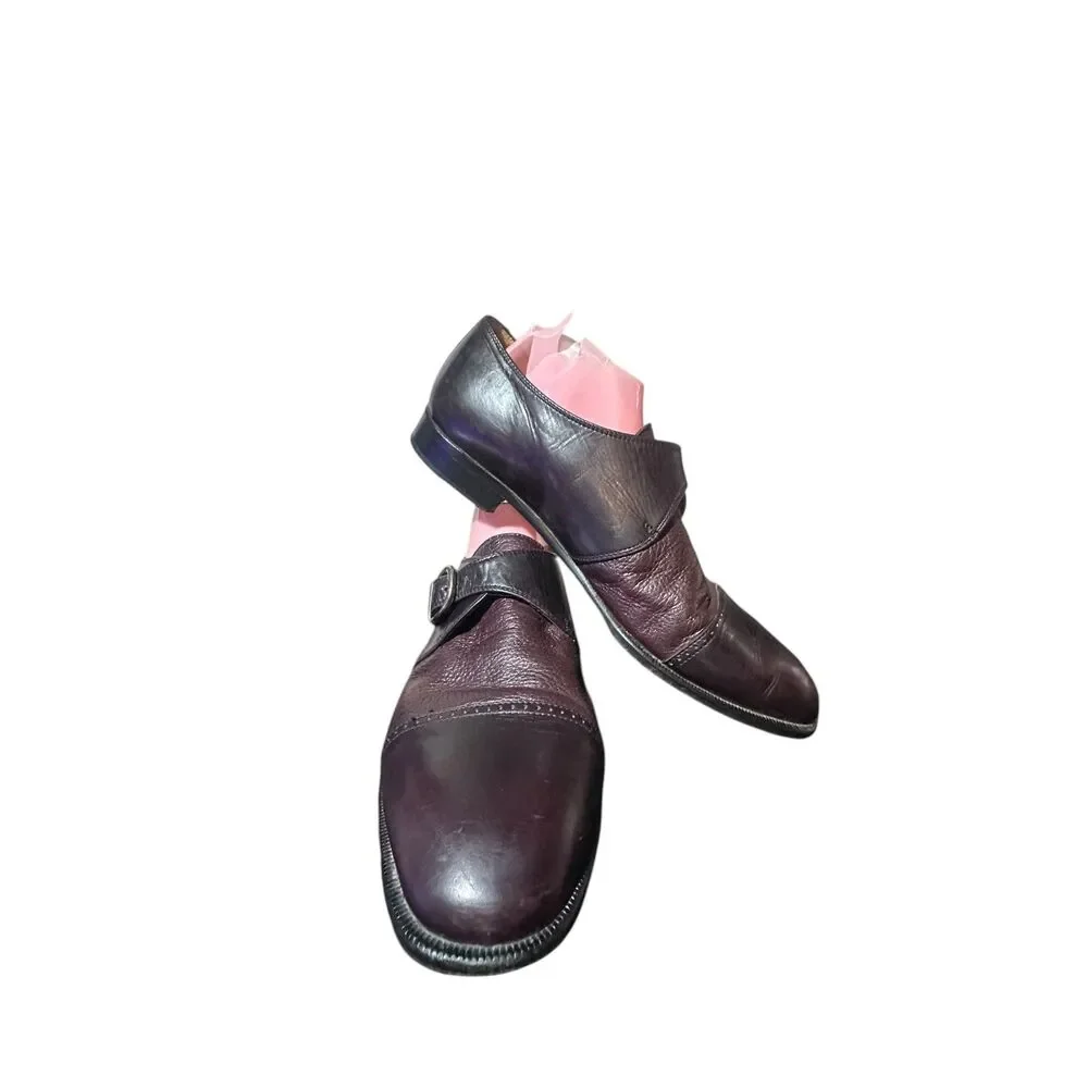 Vito Rufolo Monk Strap Buckle Burgundy Leather Shoes Mens Size 11 Made in Italy